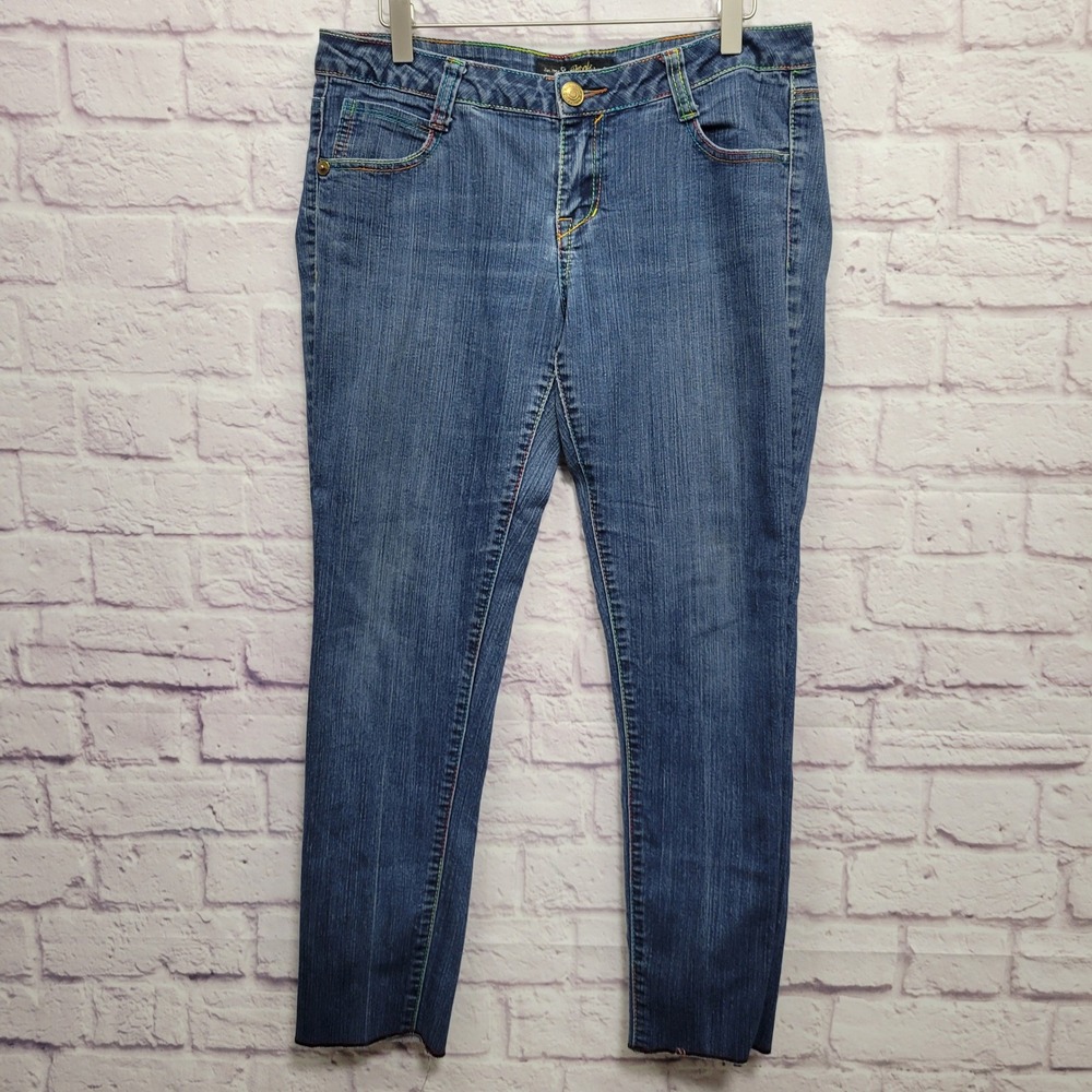 Vintage Y2K Southpole Jeans Women's 9‎ Rainbow Thread Raw Hem Cropped Embroidery